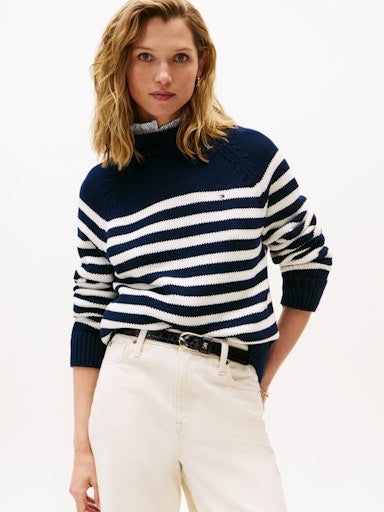 An image of the Tommy Hilfiger Stripe Mock Neck Relaxed Jumper
