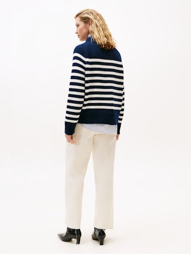 An image of the Tommy Hilfiger Stripe Mock Neck Relaxed Jumper