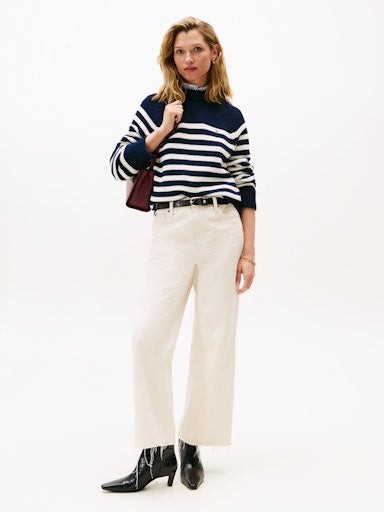 An image of the Tommy Hilfiger Stripe Mock Neck Relaxed Jumper
