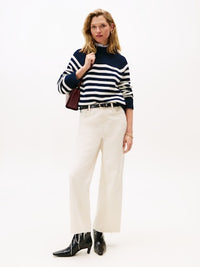 An image of the Tommy Hilfiger Stripe Mock Neck Relaxed Jumper