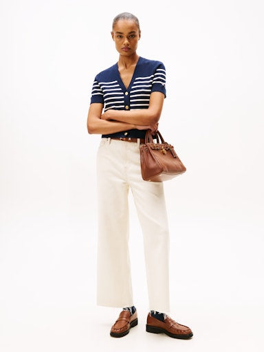 An image of the Tommy Hilfiger Jersey Gold-Tone Button Short Sleeve Cardigan