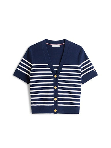 An image of the Tommy Hilfiger Jersey Gold-Tone Button Short Sleeve Cardigan