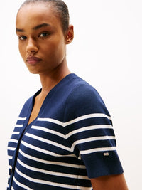 An image of the Tommy Hilfiger Jersey Gold-Tone Button Short Sleeve Cardigan