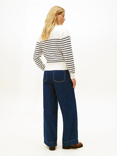 An image of the Tommy Hilfiger Stripe Gold-Tone Button Mock Neck Jumper