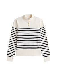 An image of the Tommy Hilfiger Stripe Gold-Tone Button Mock Neck Jumper