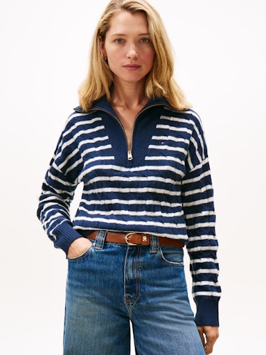 An image of the Tommy Hilfiger Half-Zip Cable Knit Soft Wool Jumper