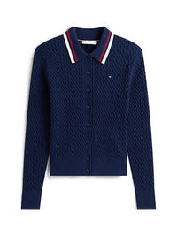 An image of the Tommy Hilfiger Fine Cable Knit Polo Collar Cardigan