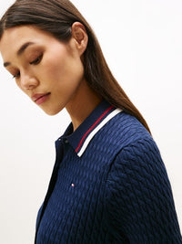 An image of the Tommy Hilfiger Fine Cable Knit Polo Collar Cardigan