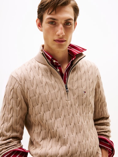 An image of the Tommy Hilfiger Cable Knit Half-Zip Jumper