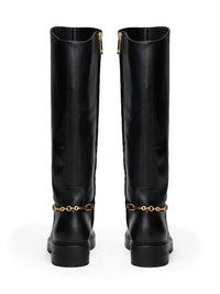 An image of the Tommy Hilfiger Leather TH Monogram Horsebit Riding Boots