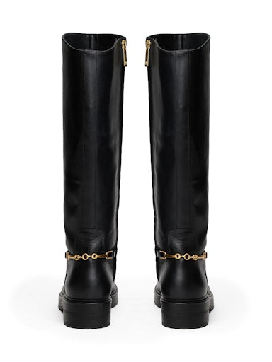 An image of the Tommy Hilfiger Leather TH Monogram Horsebit Riding Boots