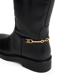 An image of the Tommy Hilfiger Leather TH Monogram Horsebit Riding Boots