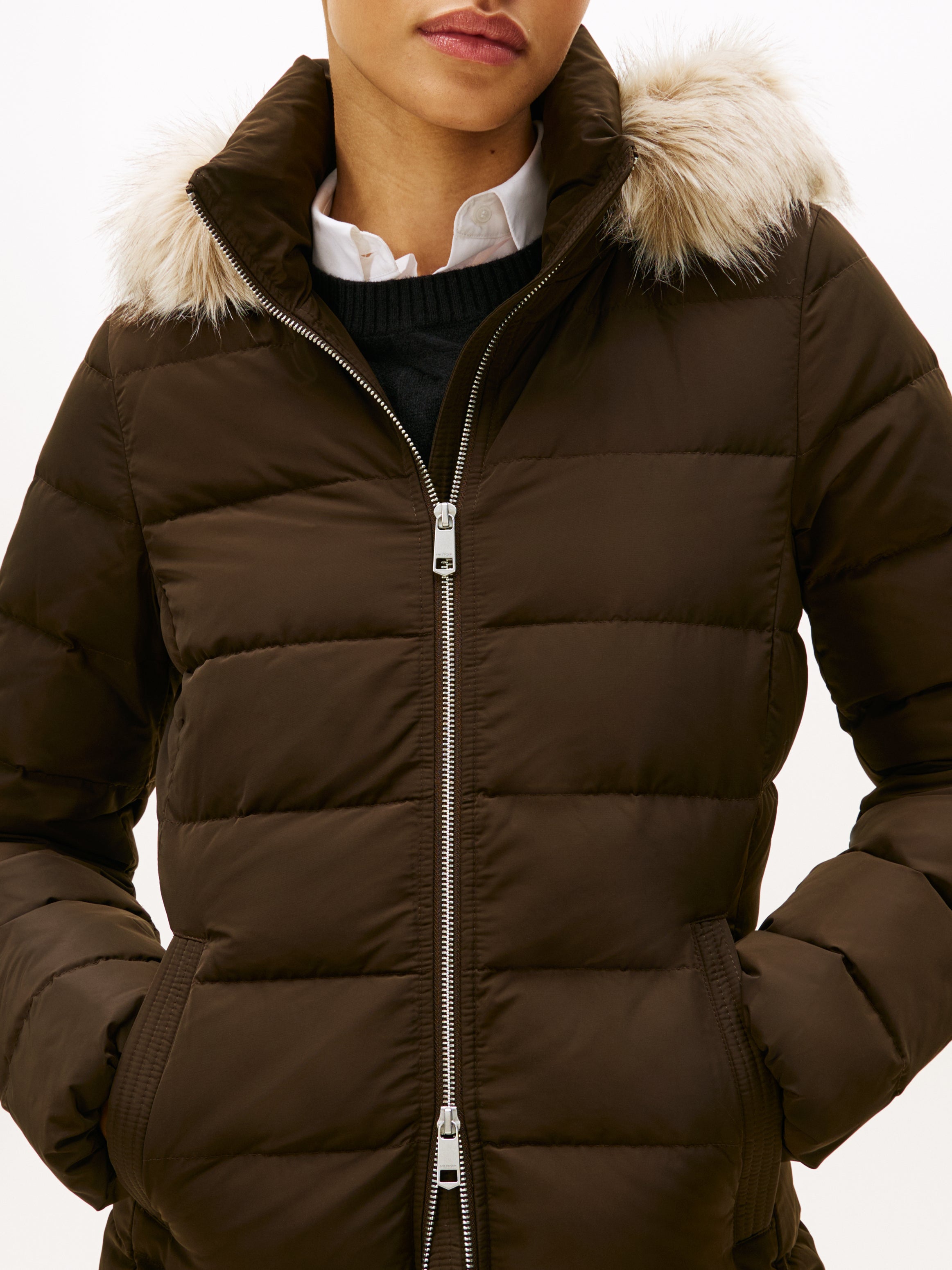 An image of the Tommy Hilfiger Faux Fur Hood Down Puffer Coat