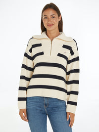 An image of the Tommy Hilfiger Cardigan Stitch Relaxed Half-Zip Jumper
