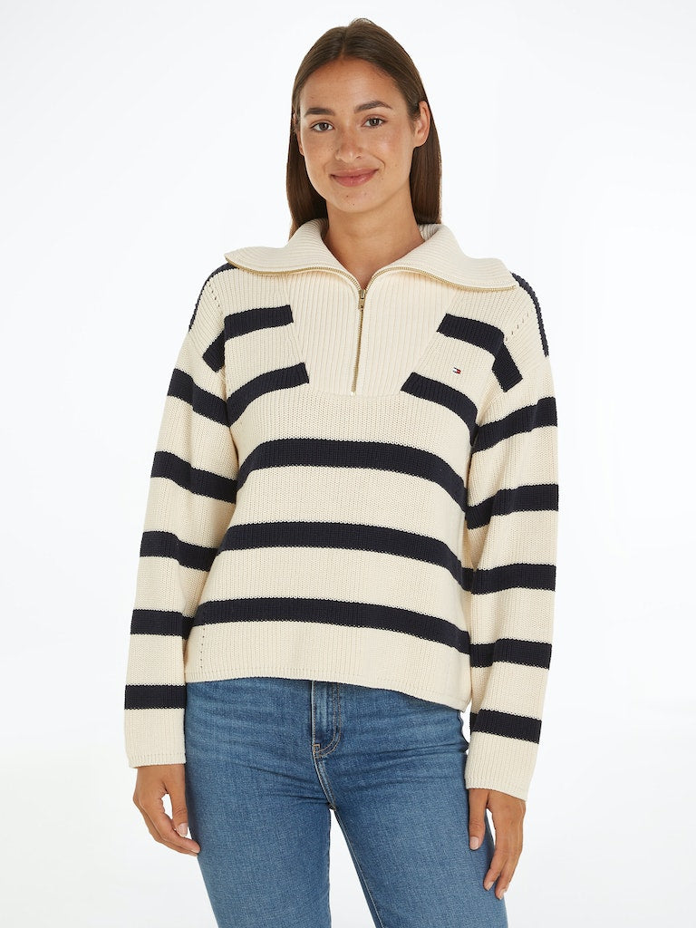 An image of the Tommy Hilfiger Cardigan Stitch Relaxed Half-Zip Jumper
