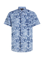 An image of the Tommy Hilfiger Palm Print Tie-Dye Linen Relaxed Short Sleeve Shirt in the colour Well Water.