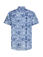 An image of the Tommy Hilfiger Palm Print Tie-Dye Linen Relaxed Short Sleeve Shirt in the colour Well Water.