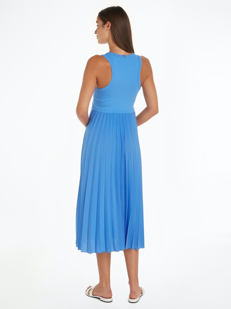 An image of the Tommy Hilfiger Sleeveless Pleated Midi Dress in the colour Blue.