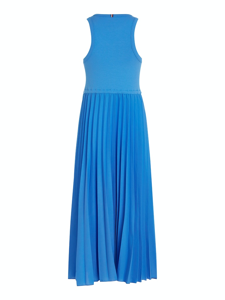 An image of the Tommy Hilfiger Sleeveless Pleated Midi Dress in the colour Blue.