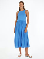 An image of the Tommy Hilfiger Sleeveless Pleated Midi Dress in the colour Blue.