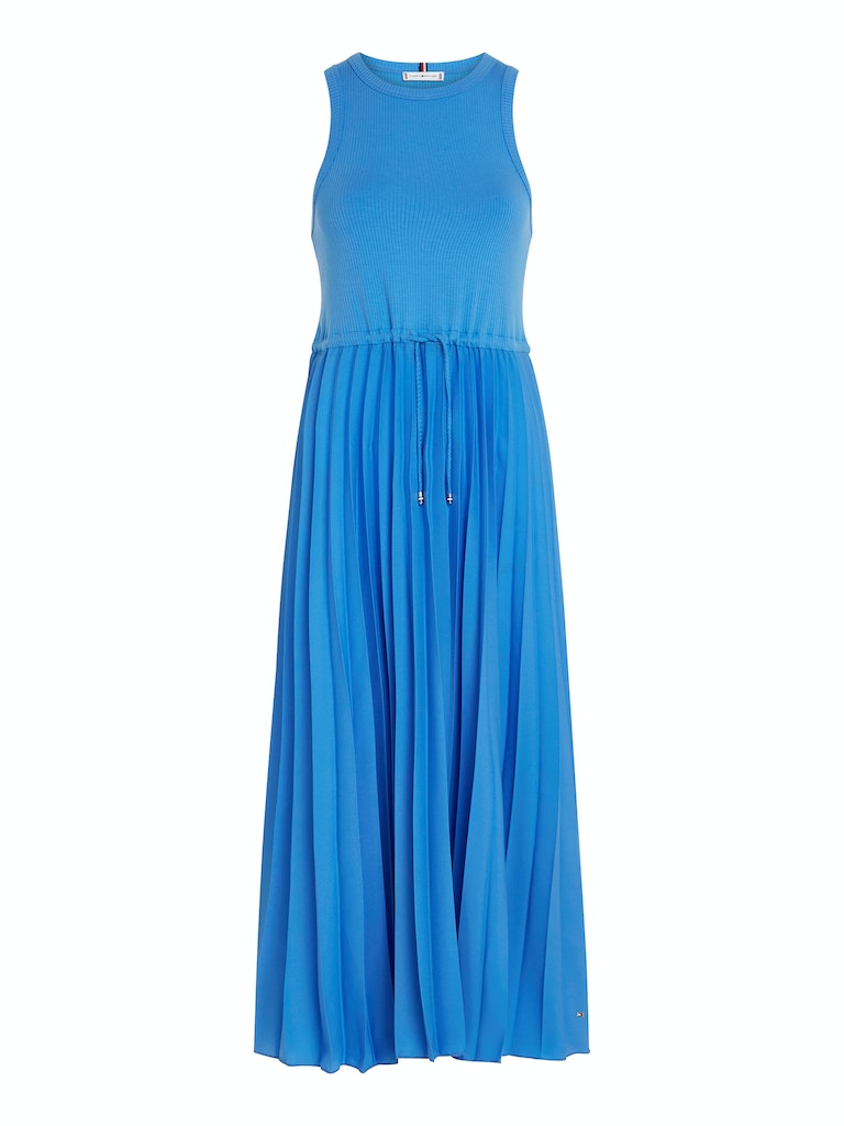 An image of the Tommy Hilfiger Sleeveless Pleated Midi Dress in the colour Blue.