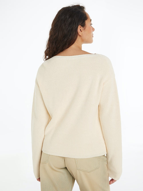 An image of the Tommy Hilfiger Ribbed Boat Neck Relaxed Jumper in the colour Calico.