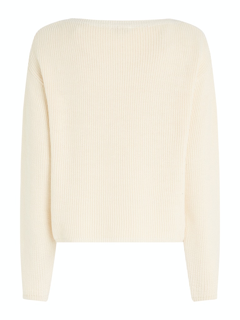 An image of the Tommy Hilfiger Ribbed Boat Neck Relaxed Jumper in the colour Calico.