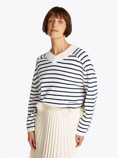 An image of the Tommy Hilfiger Mini Stripe V-Neck Sweater
