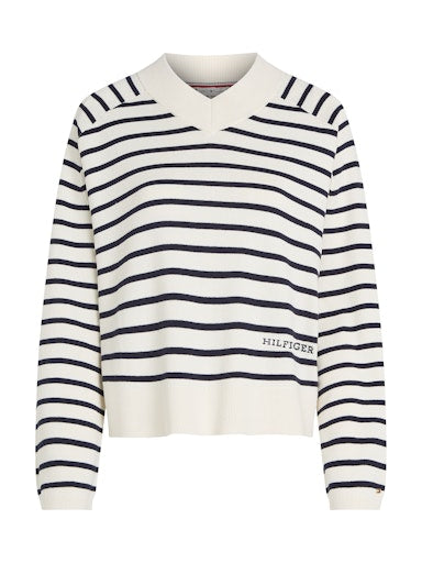 An image of the Tommy Hilfiger Mini Stripe V-Neck Sweater
