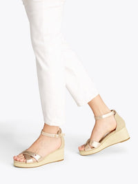 An image of the Tommy Hilfiger Flag Metallic Mid Wedge Sandals