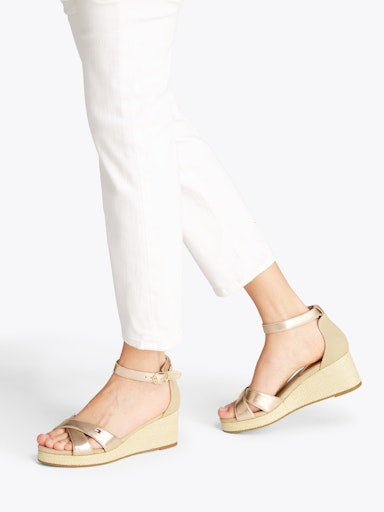 An image of the Tommy Hilfiger Flag Metallic Mid Wedge Sandals
