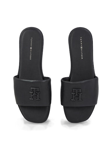 An image of the Tommy Hilfiger TH Logo Hardware Leather Mules