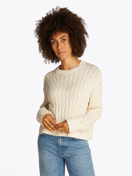 An image of the Tommy Hilfiger Cable Knit Crew Neck Jumper