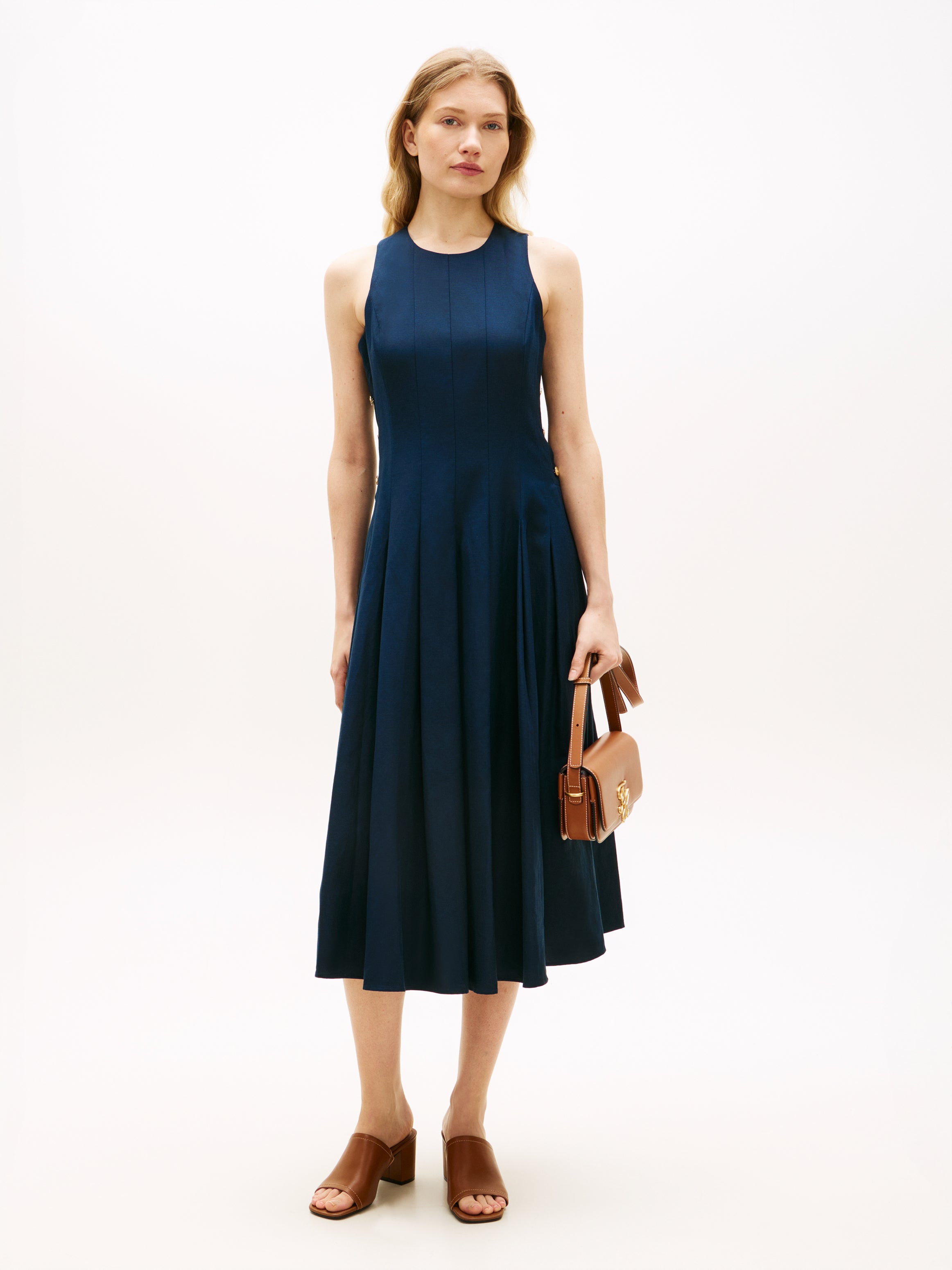 An image of the Tommy Hilfiger Linen Blend Hourglass Midi Dress
