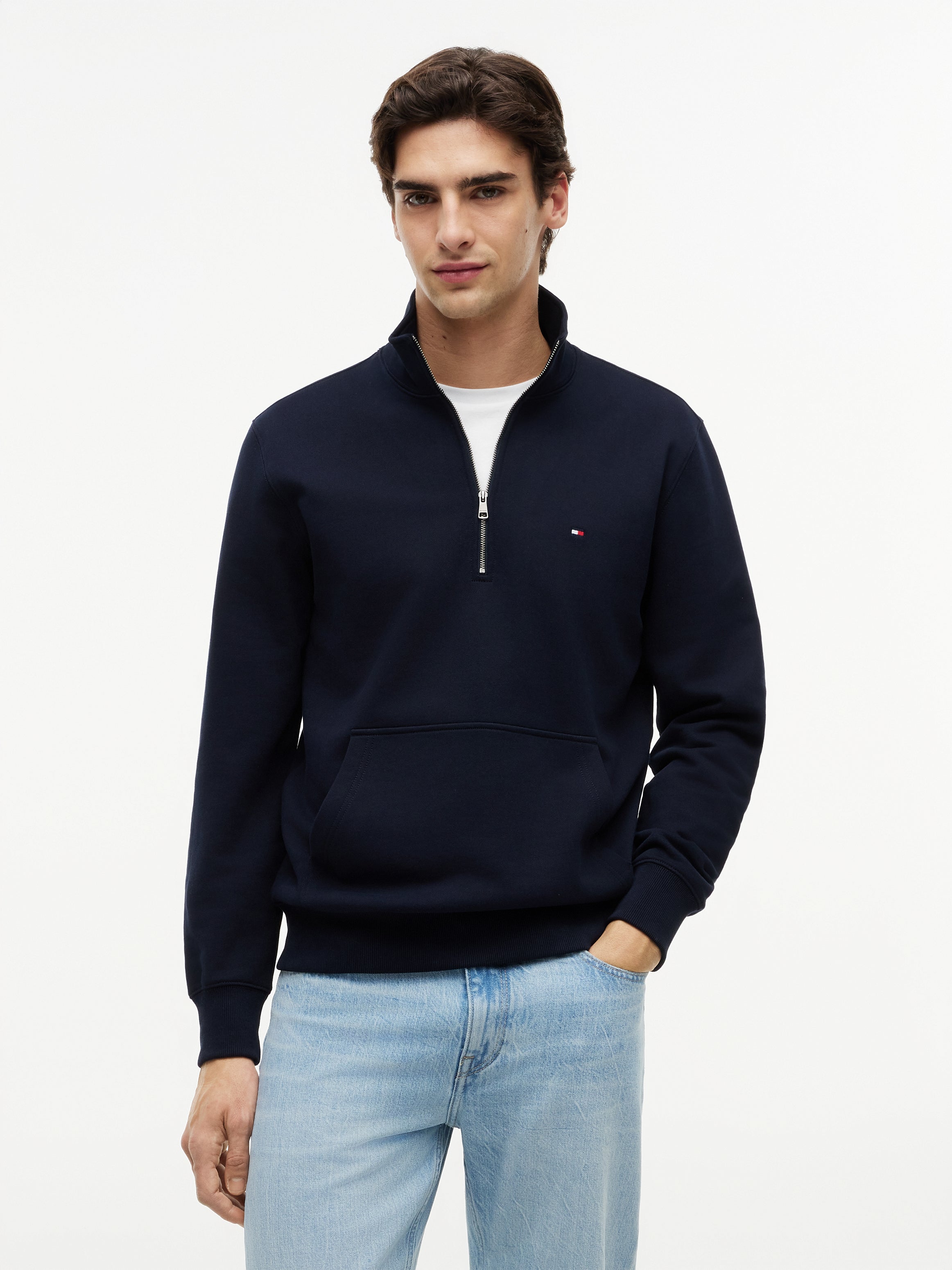 An image of the Tommy Hilfiger Flag Embroidery Terry Quarter-Zip Jumper