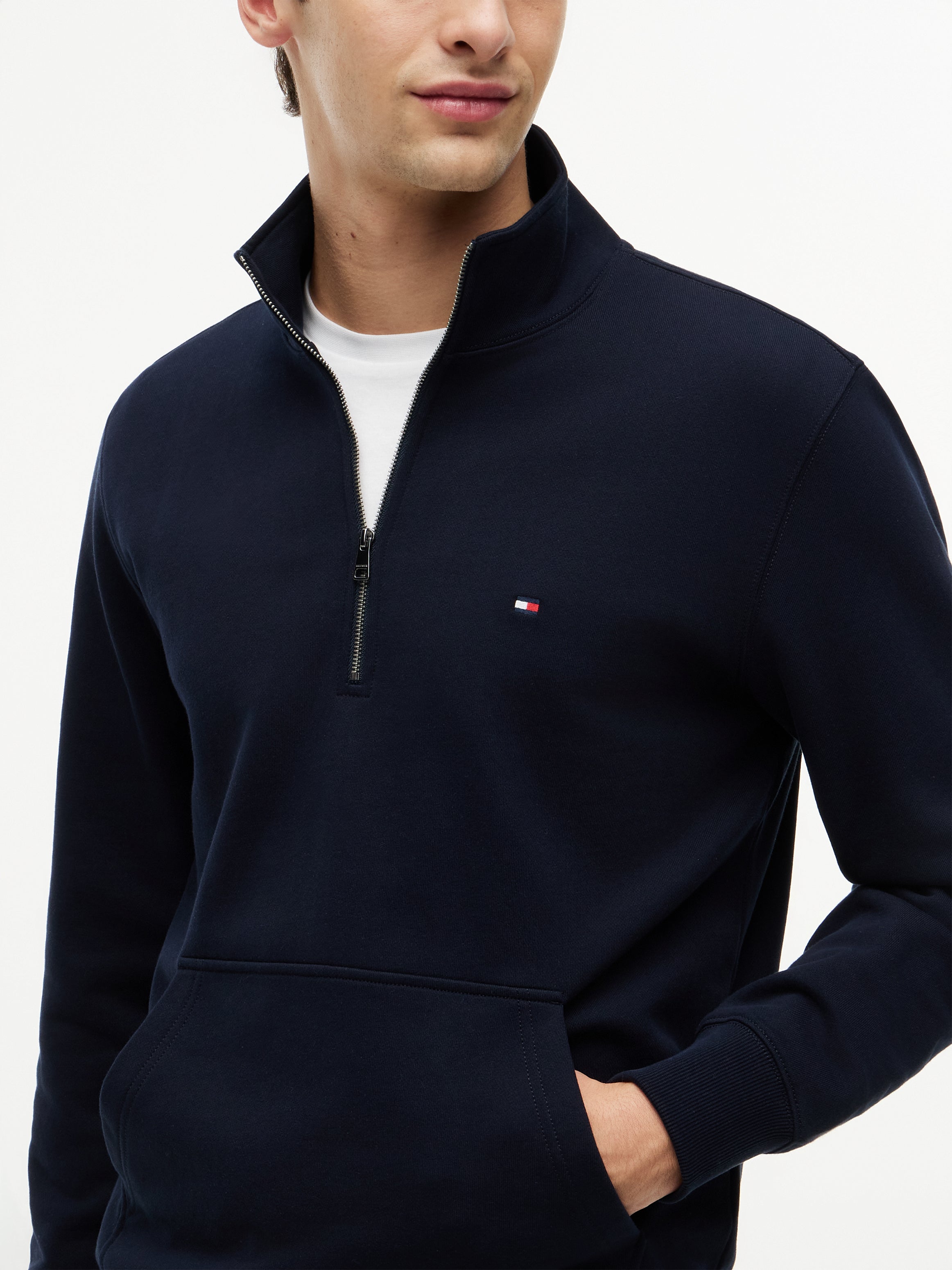 An image of the Tommy Hilfiger Flag Embroidery Terry Quarter-Zip Jumper