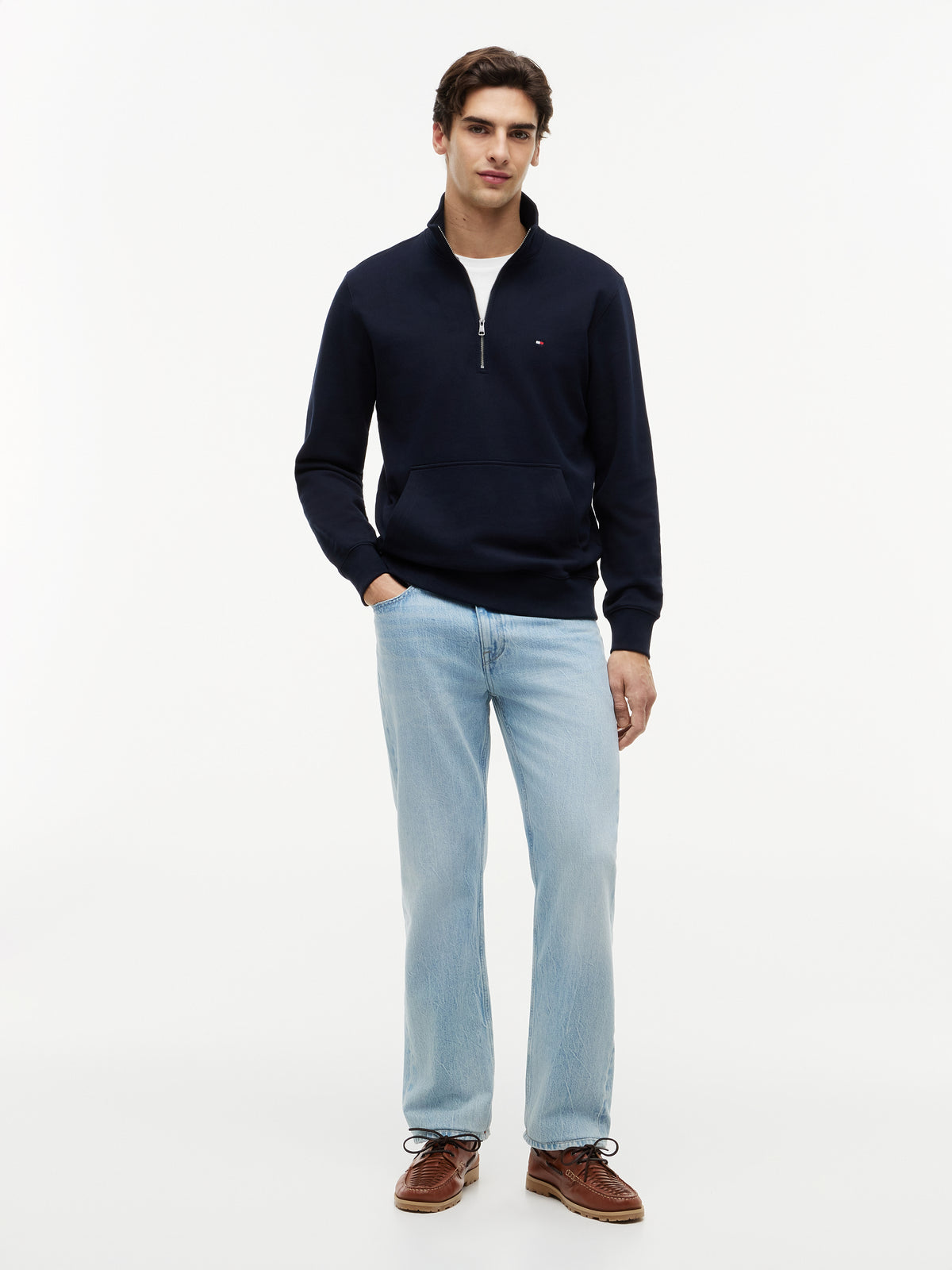 An image of the Tommy Hilfiger Flag Embroidery Terry Quarter-Zip Jumper