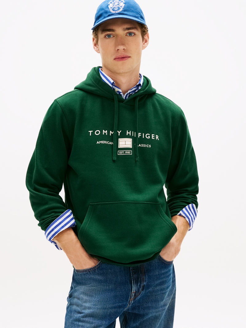 An image of the Tommy Hilfiger Logo Terry Drawstring Hoodie