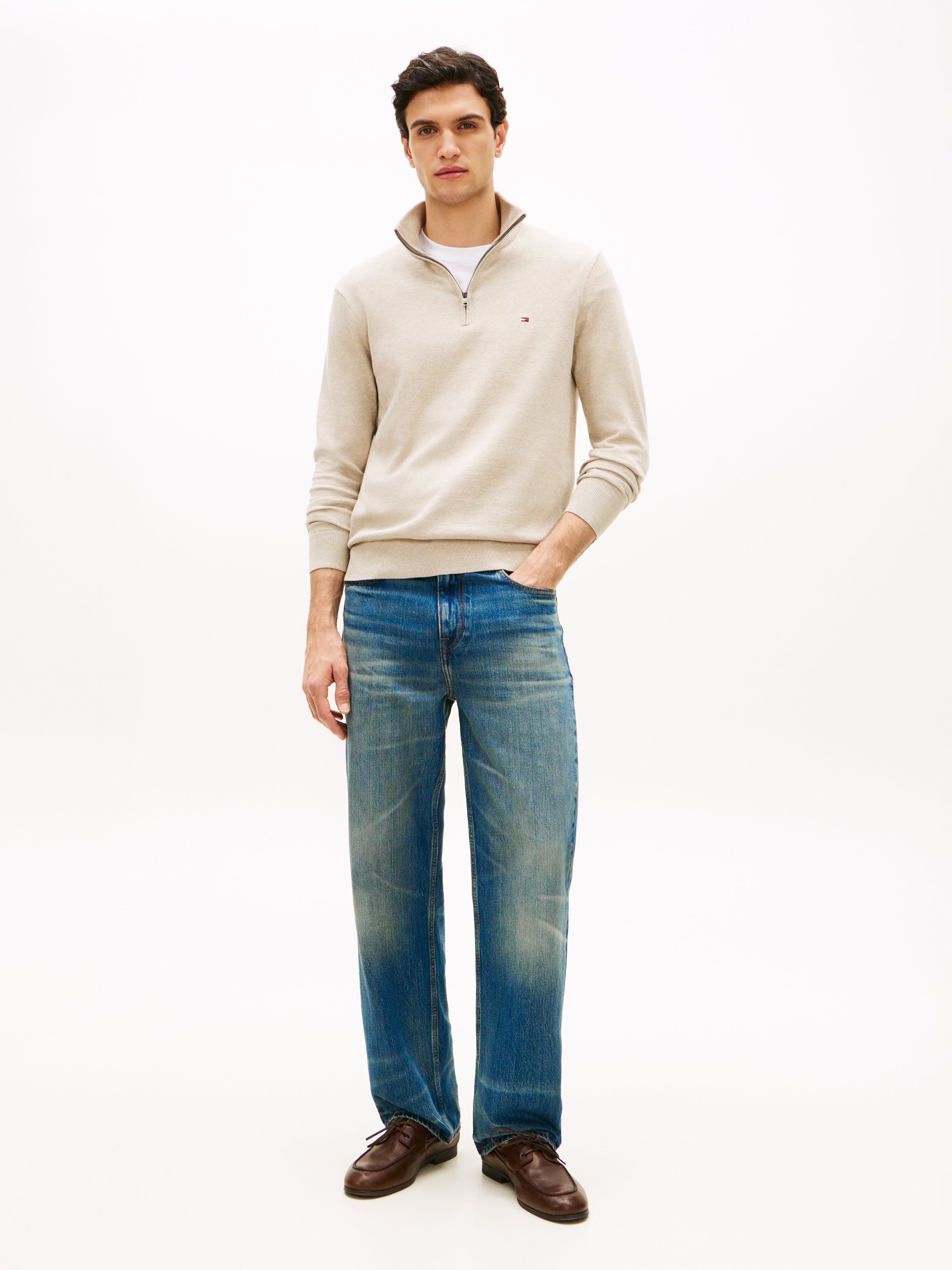 An image of the Tommy Hilfiger Flag Embroidery Quarter-Zip Jumper