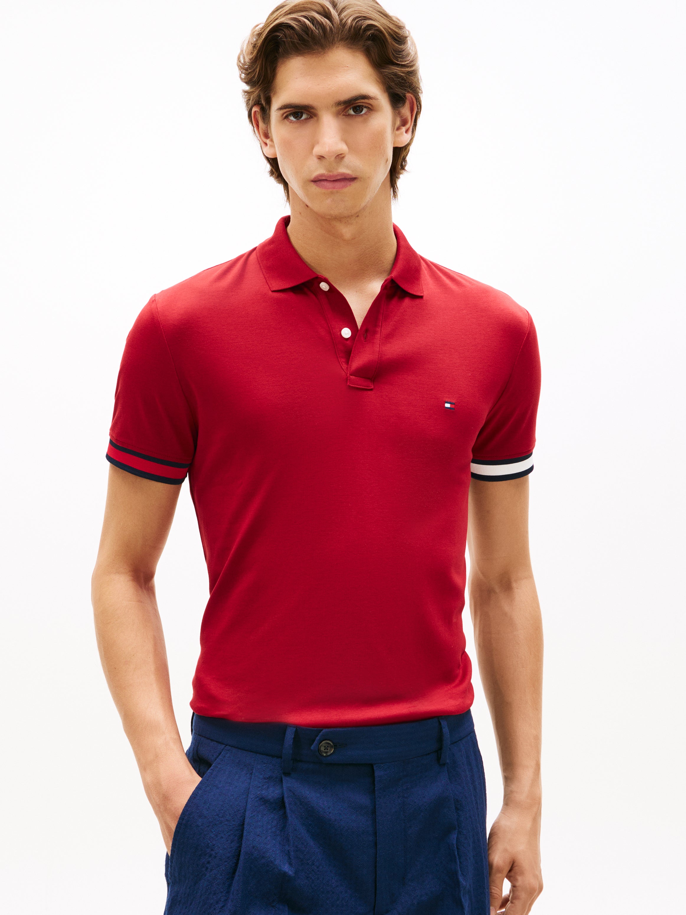 An image of the Tommy Hilfiger Cuff Liquid Cotton Slim Polo