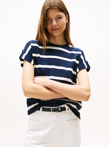 An image of the Tommy Hilfiger Gold Button Crew Neck T-Shirt