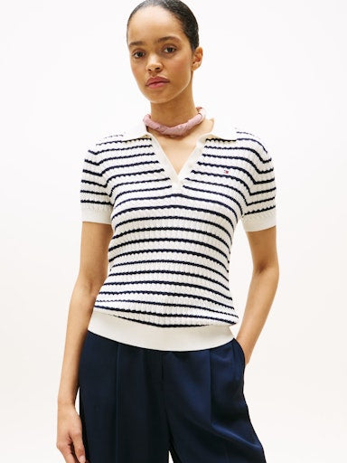 An image of the Tommy Hilfiger Cable Knit Polo Jumper