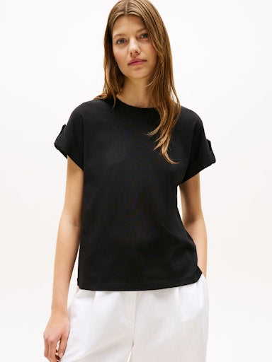 An image of the Tommy Hilfiger Gold Button Crew Neck T-Shirt