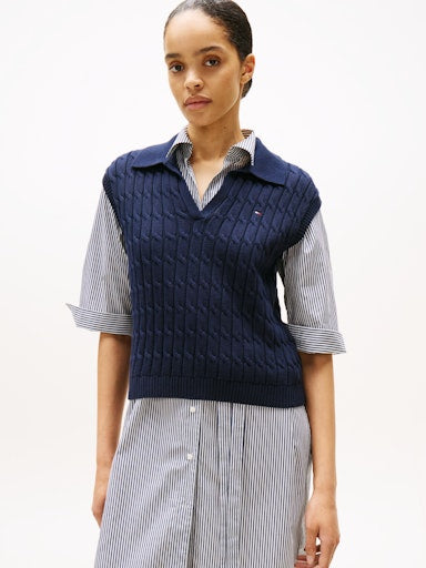 An image of the Tommy Hilfiger Cable Knit Polo Vest