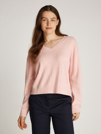An image of the Tommy Hilfiger Mini Cable V-Neck Sweater