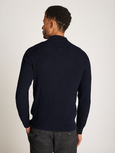 An image of the Tommy Hilfiger Herringbone Knit Half-Zip Jumper