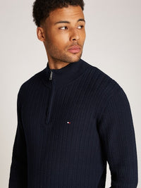 An image of the Tommy Hilfiger Herringbone Knit Half-Zip Jumper
