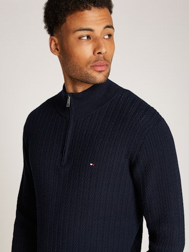 An image of the Tommy Hilfiger Herringbone Knit Half-Zip Jumper