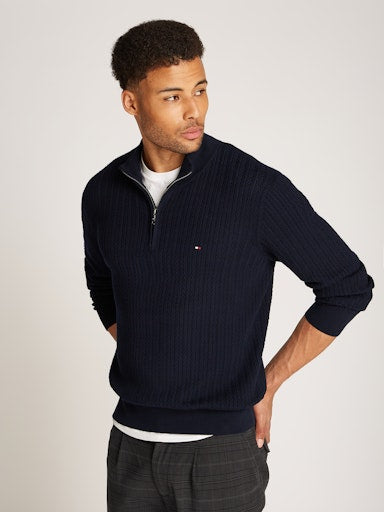 An image of the Tommy Hilfiger Herringbone Knit Half-Zip Jumper