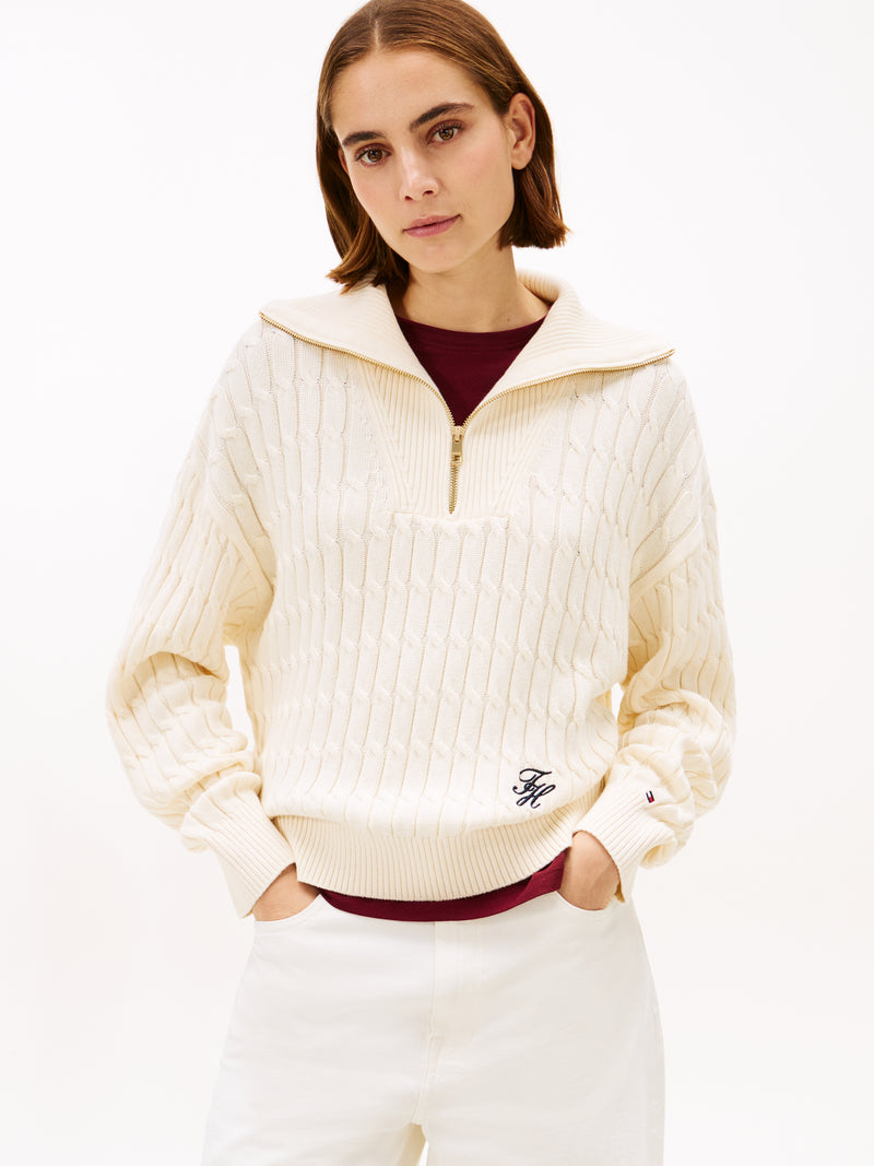 An image of the Tommy Hilfiger Relaxed Cable Knit Half-Zip Jumper